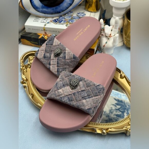 🆕 KURT GEIGER LONDON 🧿 NWOB Pink Bleach Denim Meena Eagle Slides, Sz 39 US8.5 - Picture 8 of 14